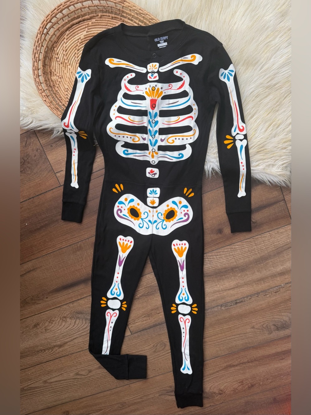Old Navy Halloween Skeleton Día de los Muertos Sugar Skull Pajamas Youth Size 10